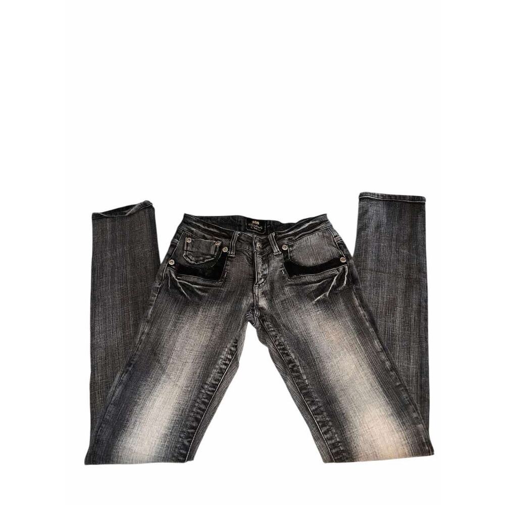 Akademiks Y2K Jeans  Size 27 Gray Distressed Embroidered Pocket Streetwear